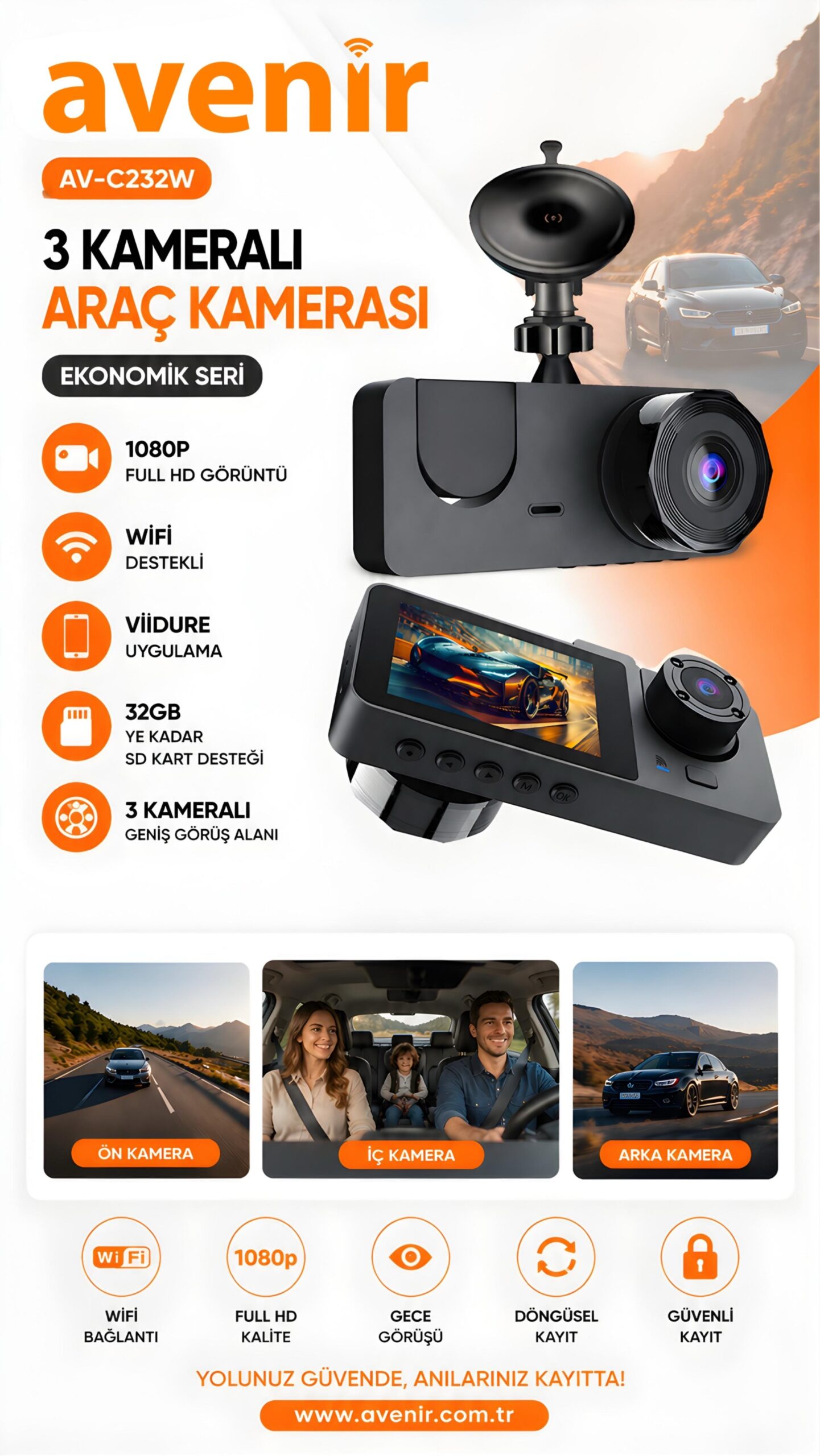 AV-C232W Avenir AV-C232W 3 Kameralı Seri Araç Kamerası - Görsel 1